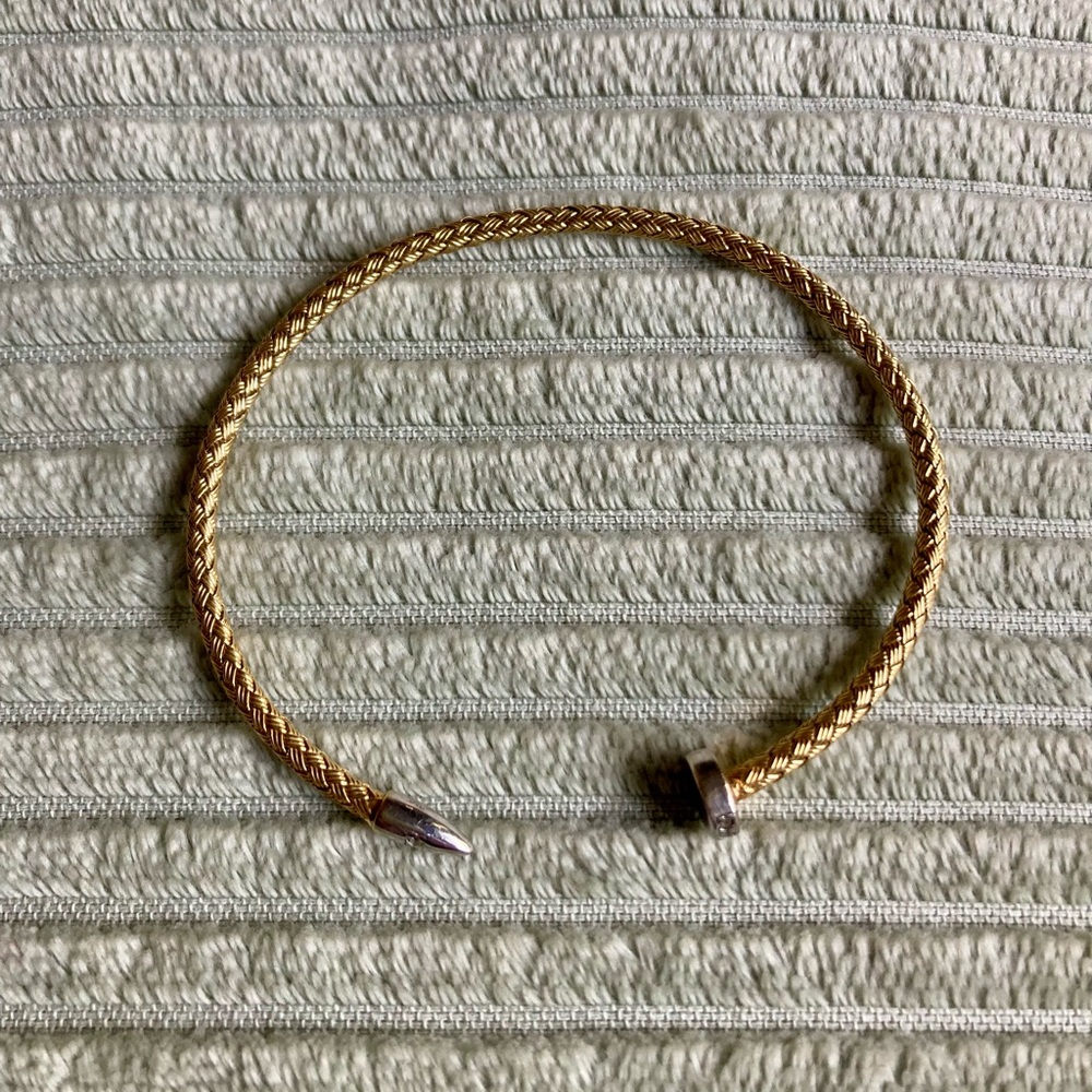 Two-tone Nail Head Cable Bracelet with Crystals Made in Italy